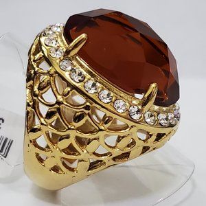 Citrine Checkerboard Crystal RIng Size